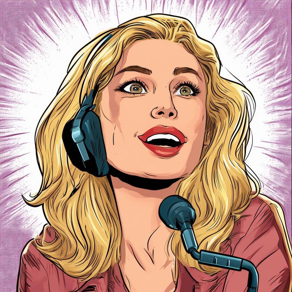 a blond woman hearing a podcast