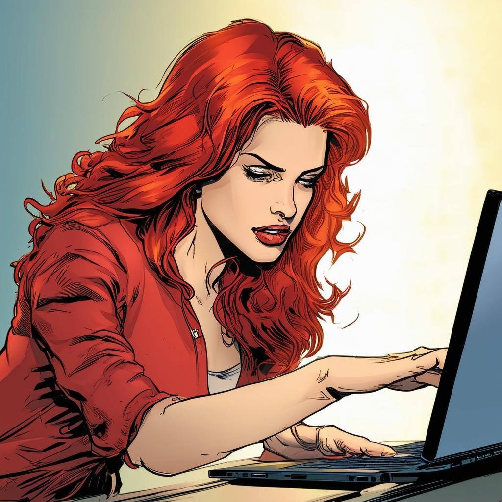 a red haired woman testing a website